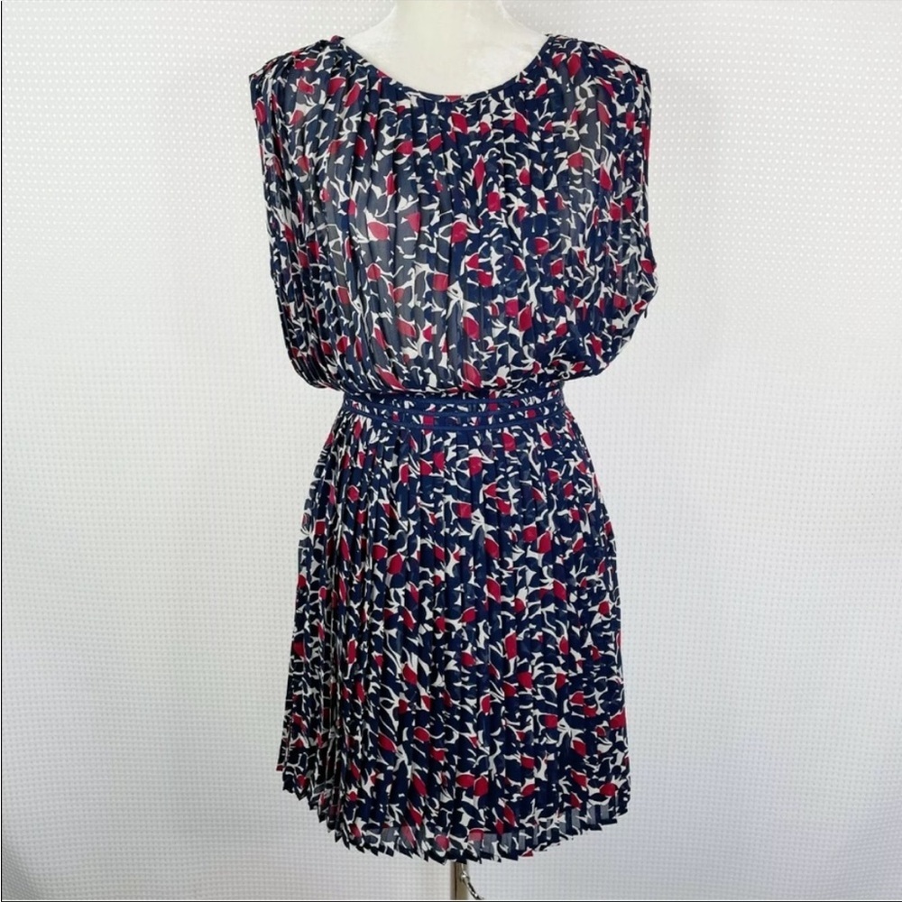 Joie Halsette Silk Navy Pleated Skirt Floral Dress